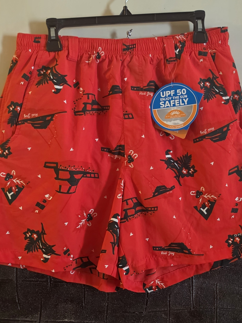 Men's Red UPF 50 Christmas Athletic Swim Shorts
